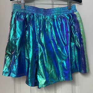QUEEN OF SPARKLES Iridescent Blue Athletic Shorts